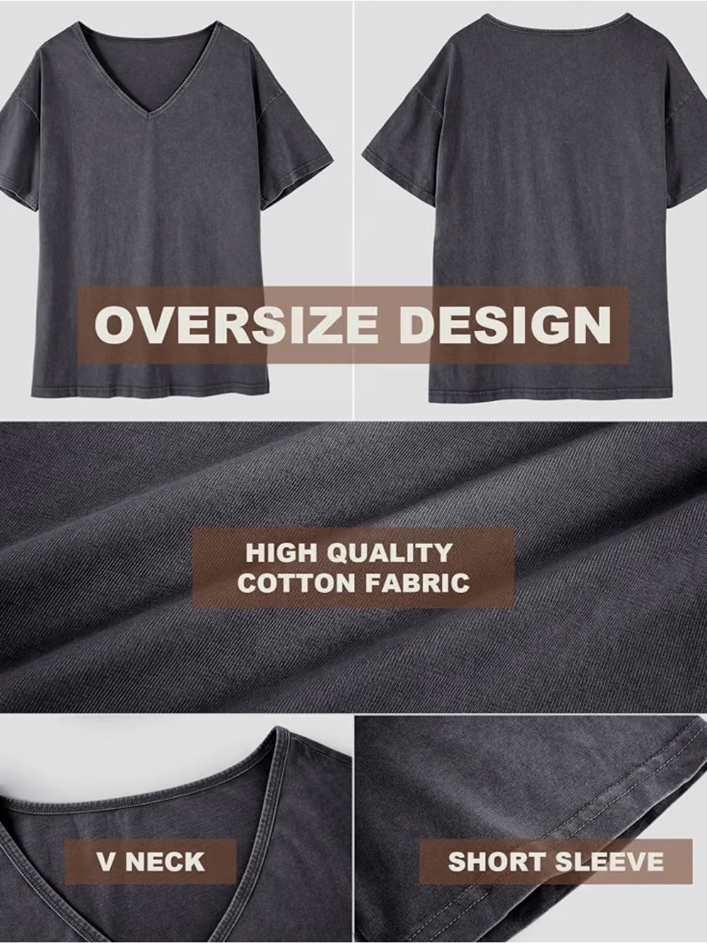 Washed Charcoal V-Neck Oversized Women's Top - Picture 6 of 8